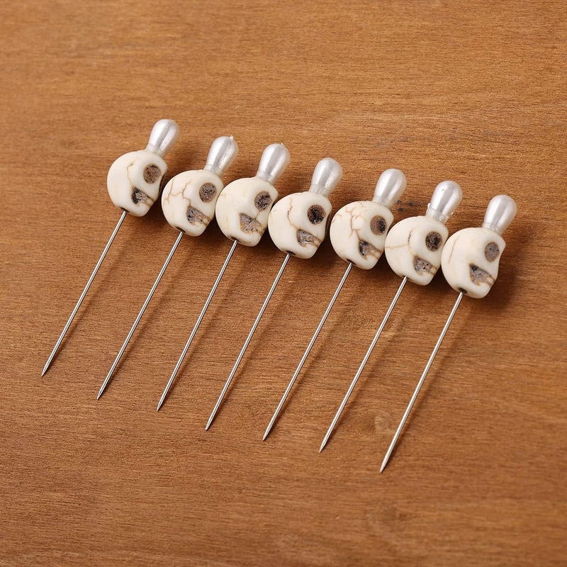 BLESSUME 7pcs Candle Magick Ritual Pins Skull Top (White) - Image 3